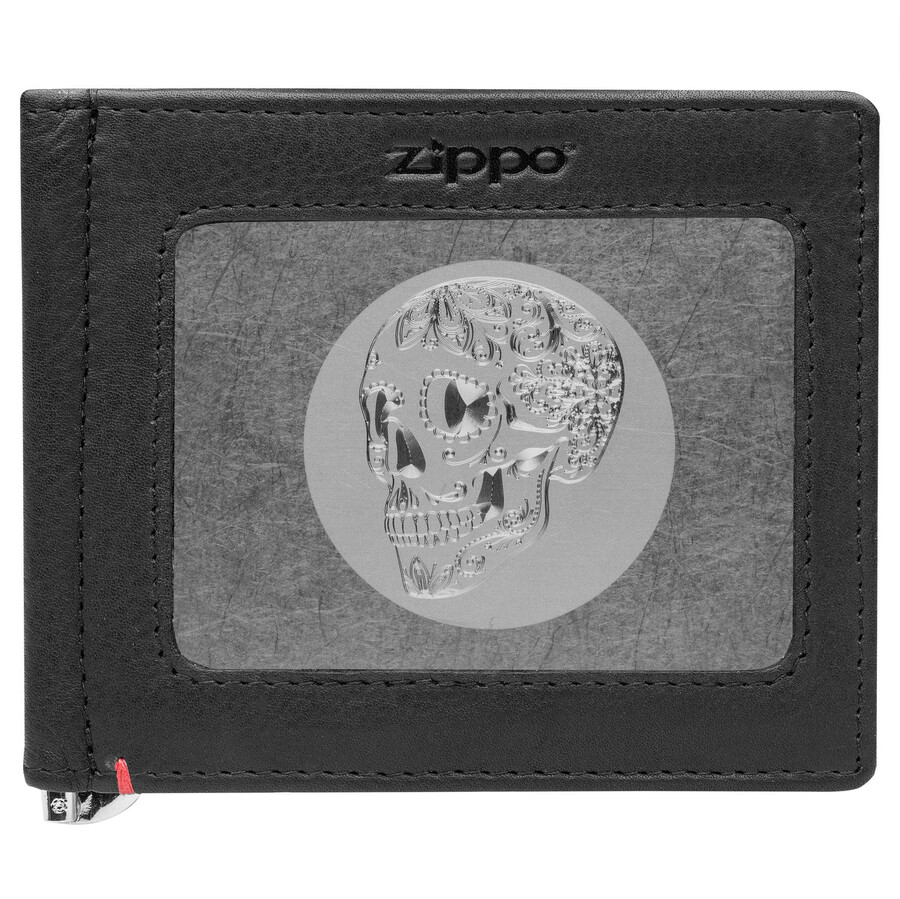 schwarze ledergeldbörse – totenkopf-metallplatten-design
