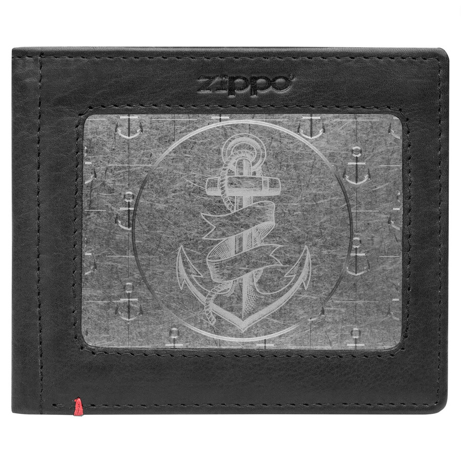 schwarze ledergeldbörse – anker-metallplatten-design