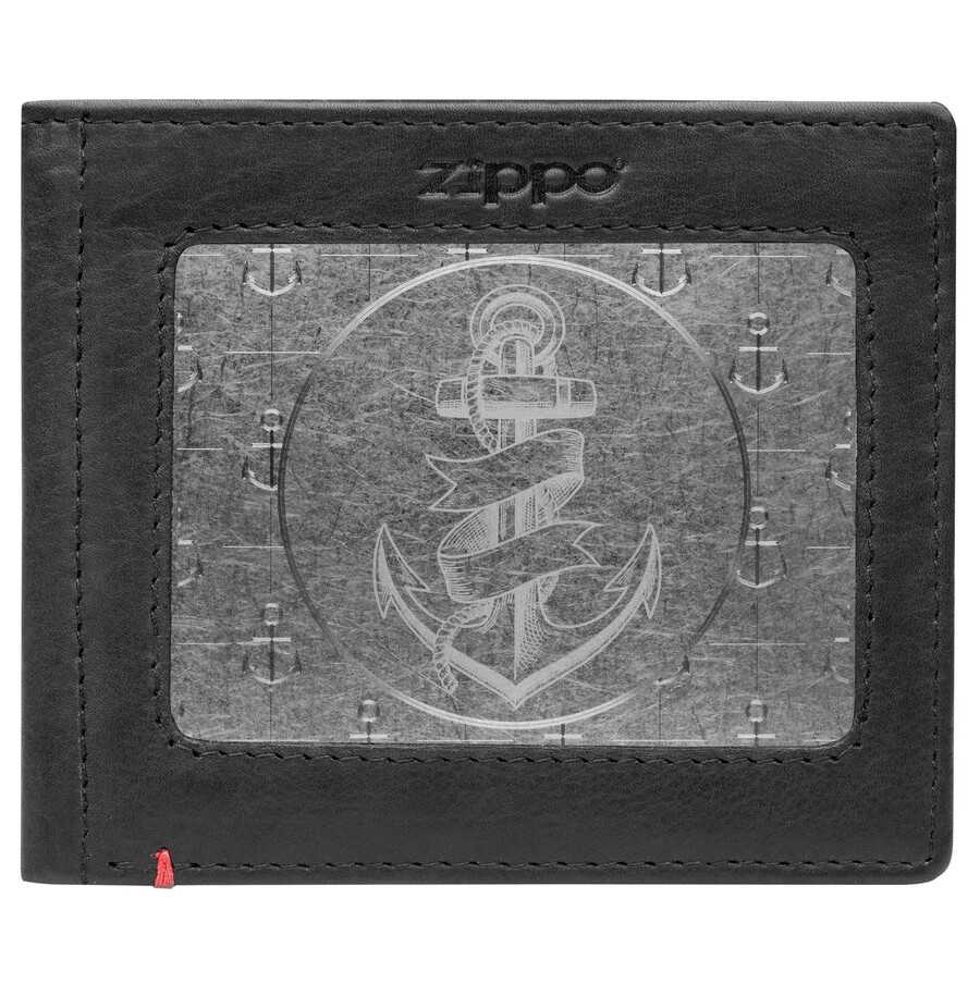 schwarze ledergeldbörse – anker-metallplatten-design