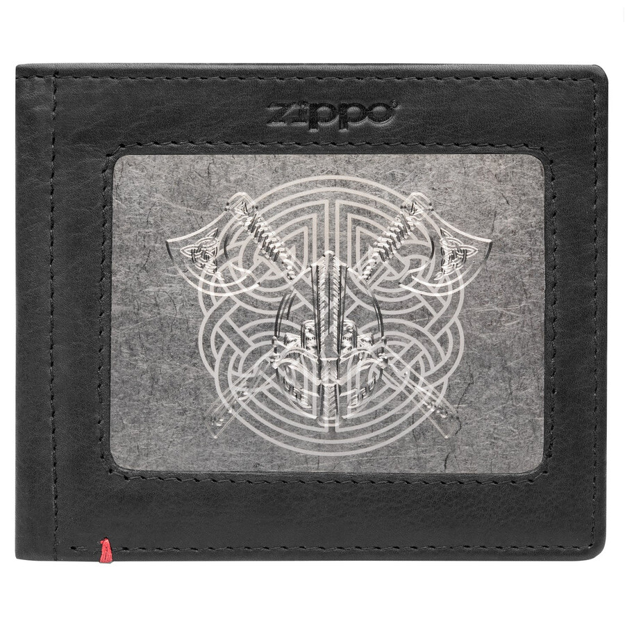 schwarze ledergeldbörse – design mit wikinger-metallplatte