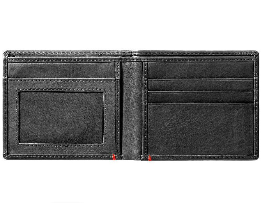 schwarze ledergeldbörse – design mit wikinger-metallplatte
