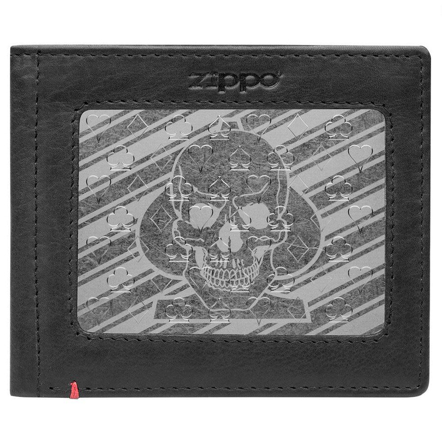 schwarze ledergeldbörse – design mit pik-totenkopf-metallplatte