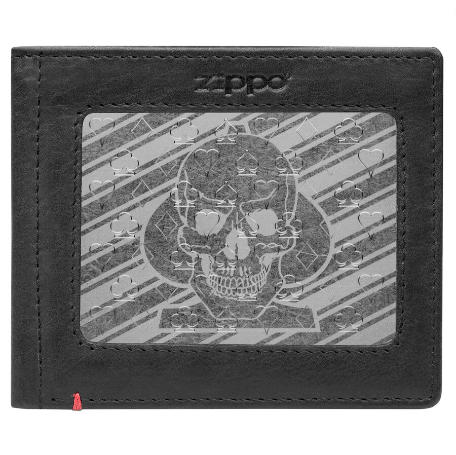 schwarze ledergeldbörse – design mit pik-totenkopf-metallplatte