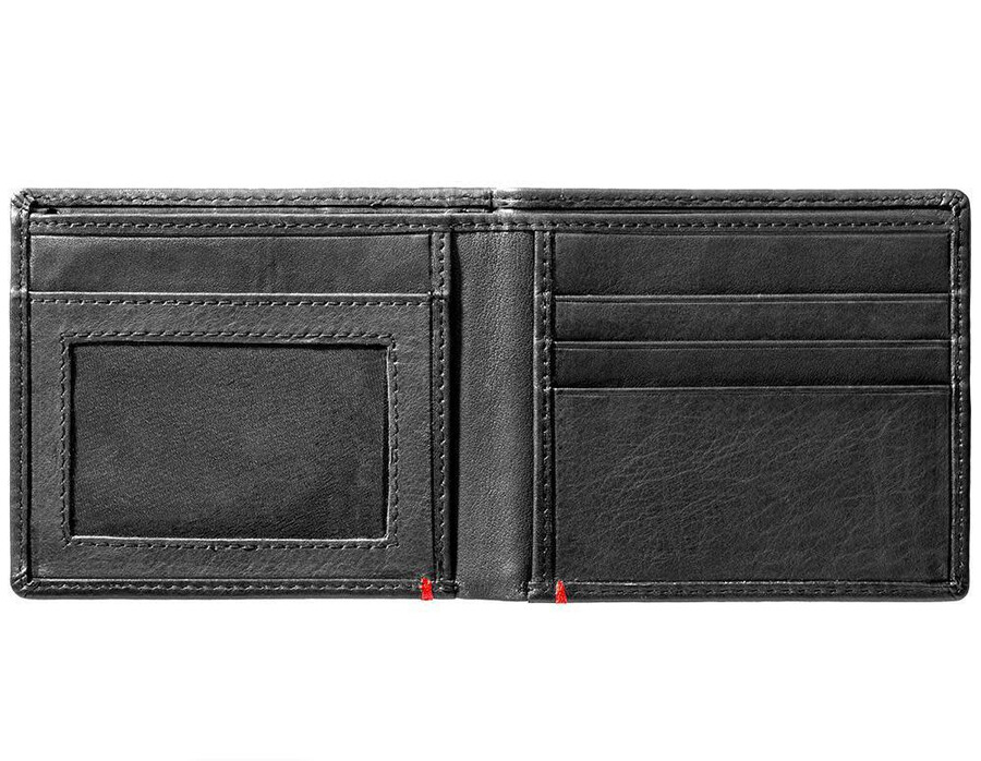 schwarze ledergeldbörse – design mit pik-totenkopf-metallplatte