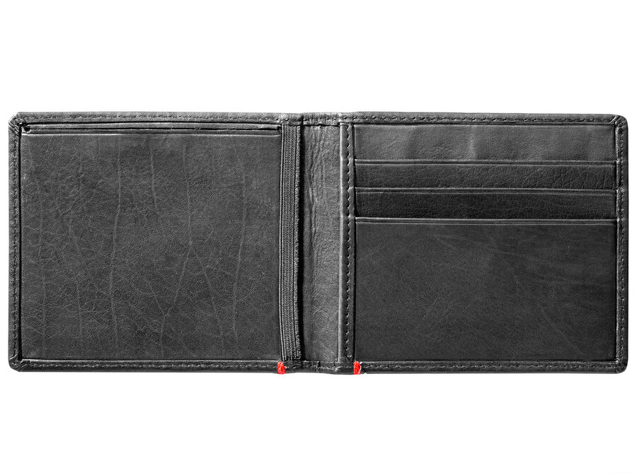 schwarze ledergeldbörse – design mit pik-metallplatte