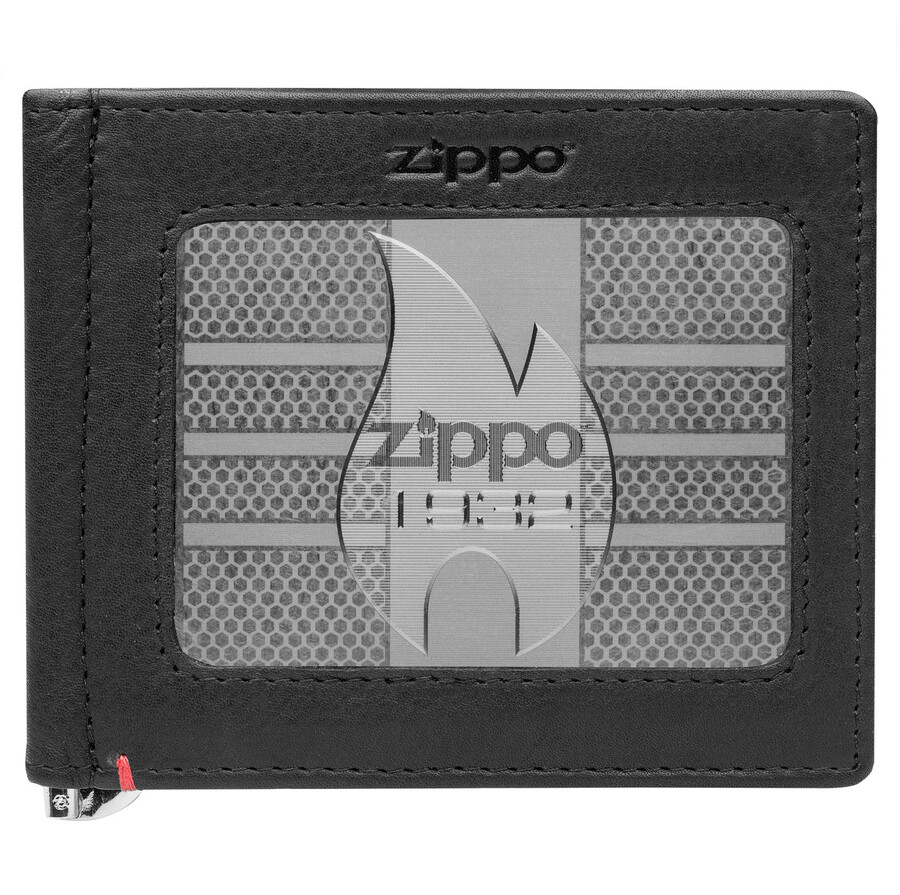 schwarzes lederportemonnaie – zippo-metallplattendesign von 1932