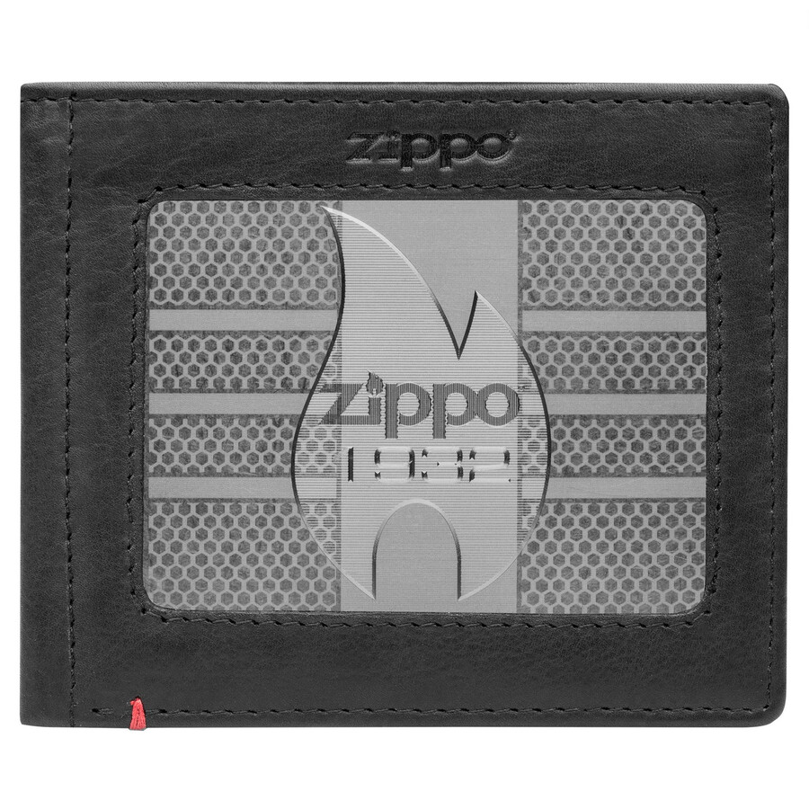 schwarzes lederportemonnaie – zippo-metallplattendesign von 1932