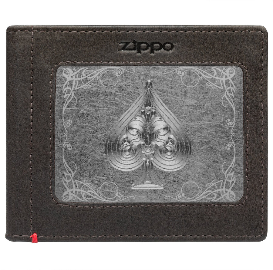 geldbörse aus mokkafarbenem leder – design mit pik-metallplatte