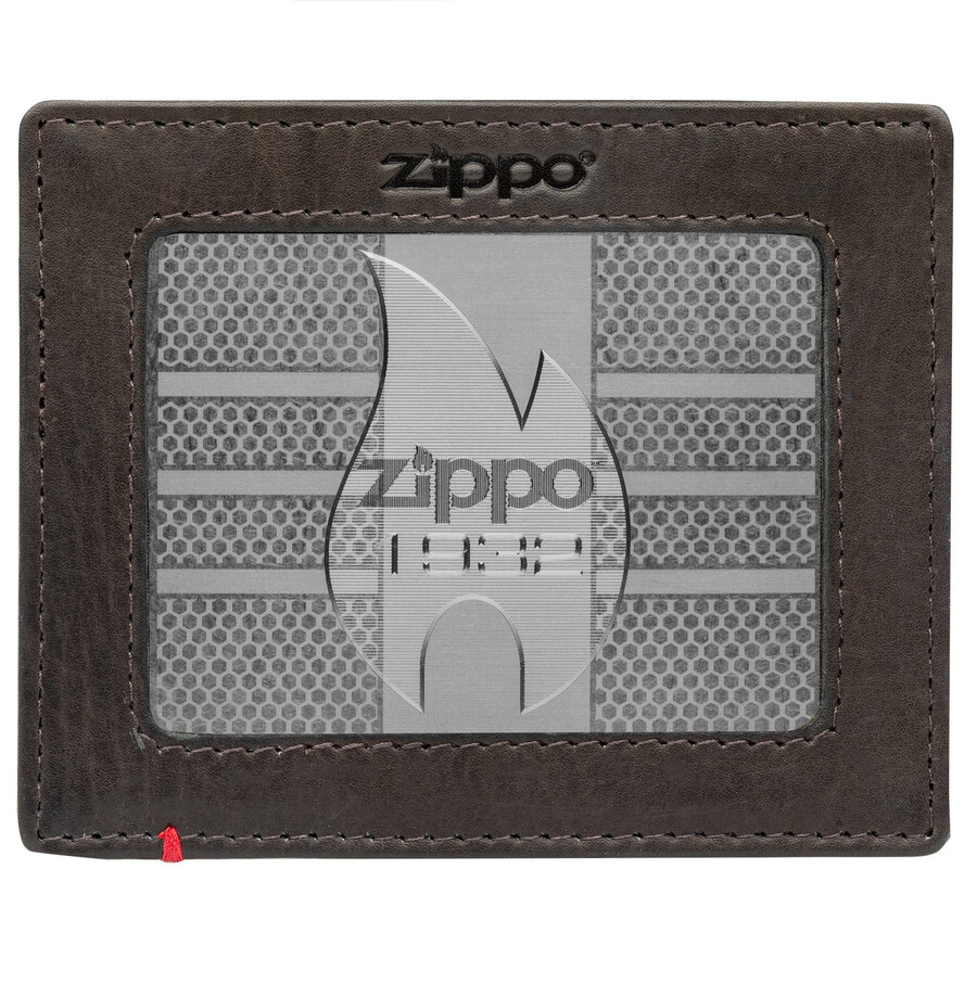 geldbörse aus mokkafarbenem leder – zippo-metallplattendesign von 1932