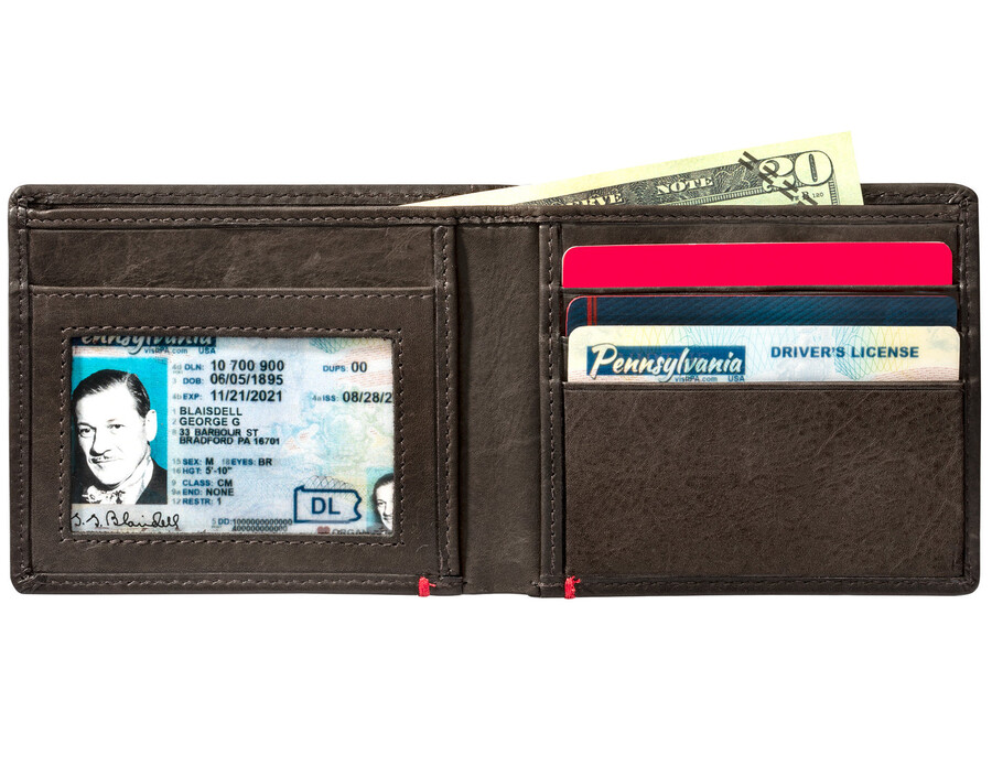 geldbörse aus mokkafarbenem leder – zippo-metallplattendesign von 1932