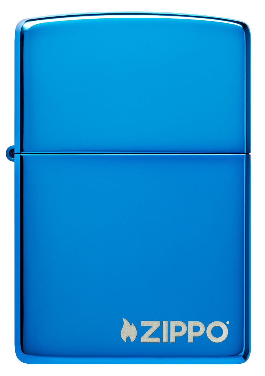 klassisches hochglanzpoliertes blaues zippo-logo
