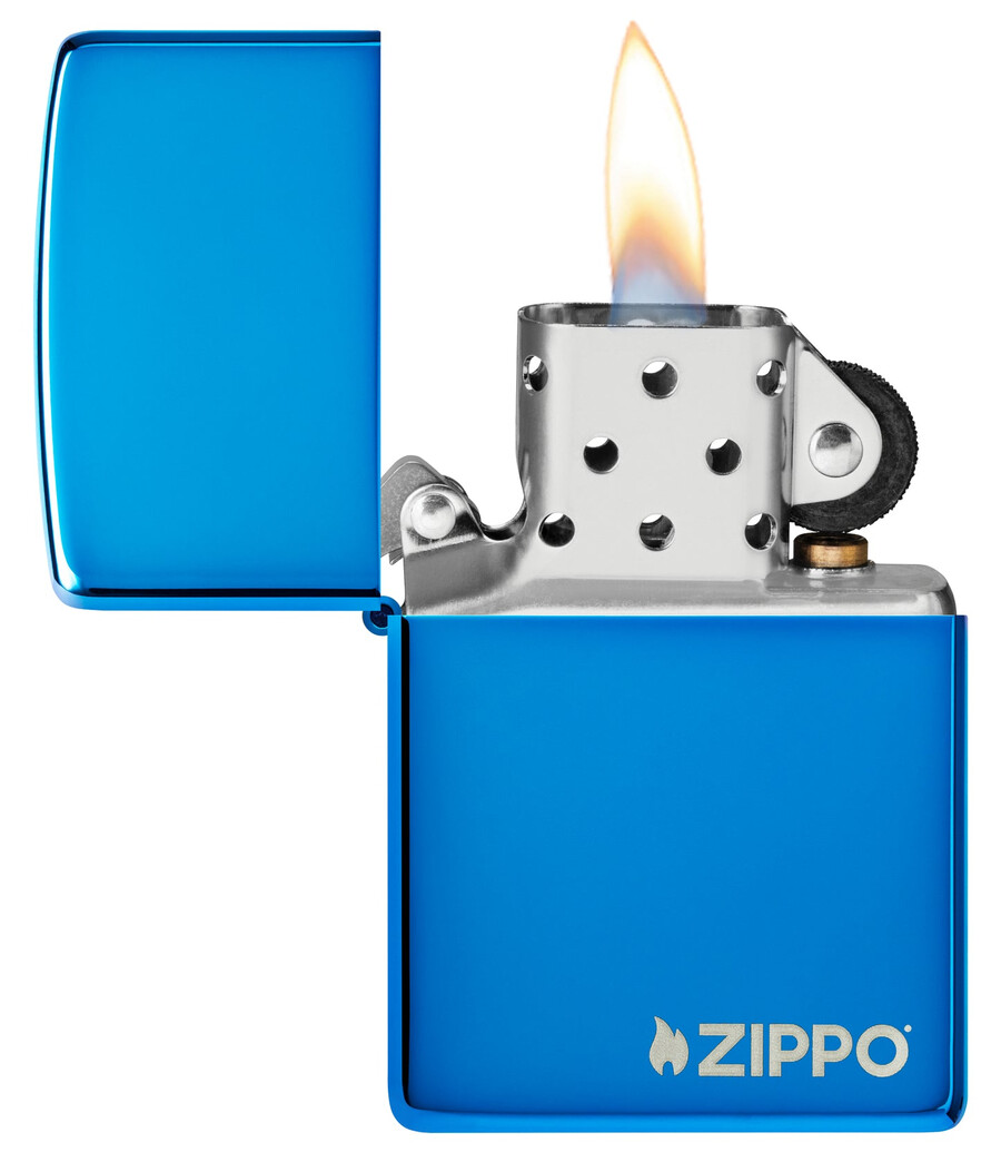 klassisches hochglanzpoliertes blaues zippo-logo