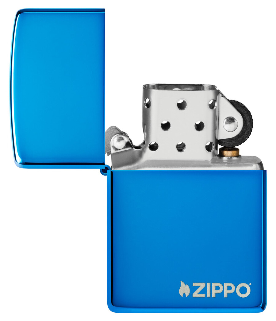 klassisches hochglanzpoliertes blaues zippo-logo