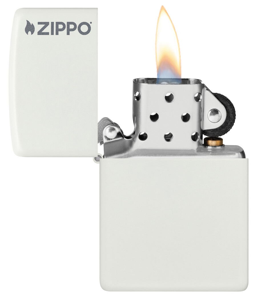klassisches weißes mattes zippo-logo