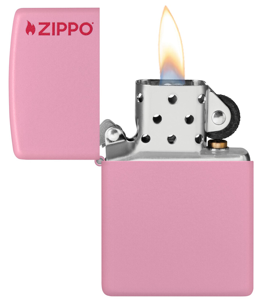 klassisches pinkfarbenes mattes zippo-logo