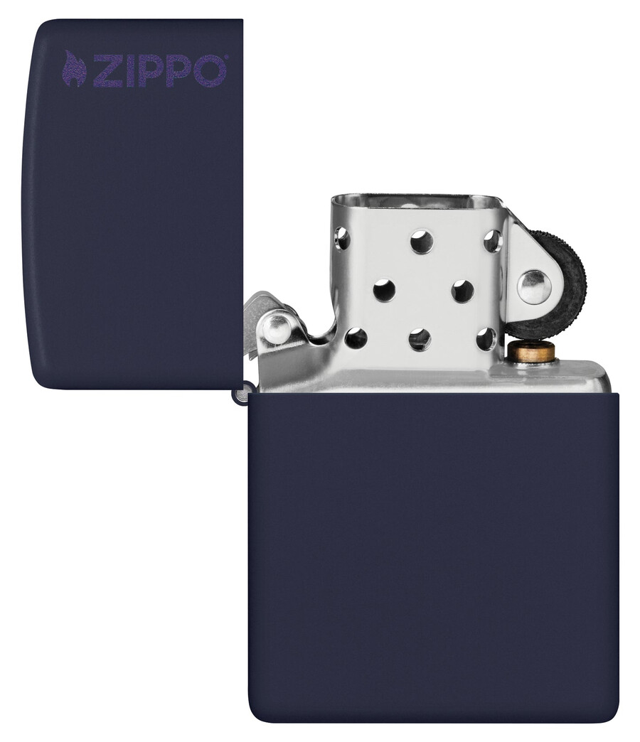 klassisches marineblaues mattes zippo-logo