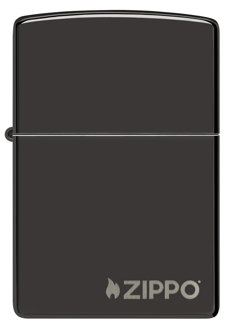 klassisches hochglanzpoliertes schwarzes zippo-logo