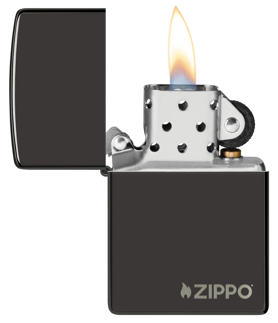 klassisches hochglanzpoliertes schwarzes zippo-logo