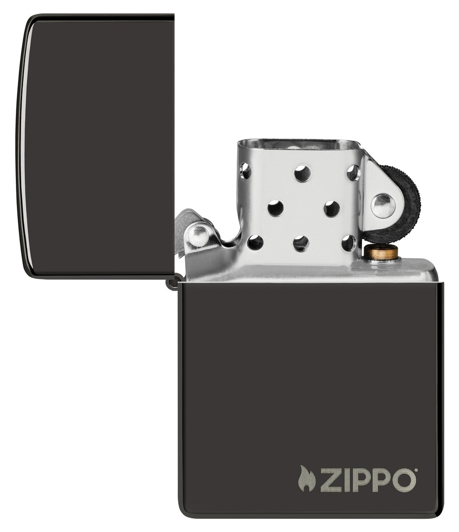 klassisches hochglanzpoliertes schwarzes zippo-logo