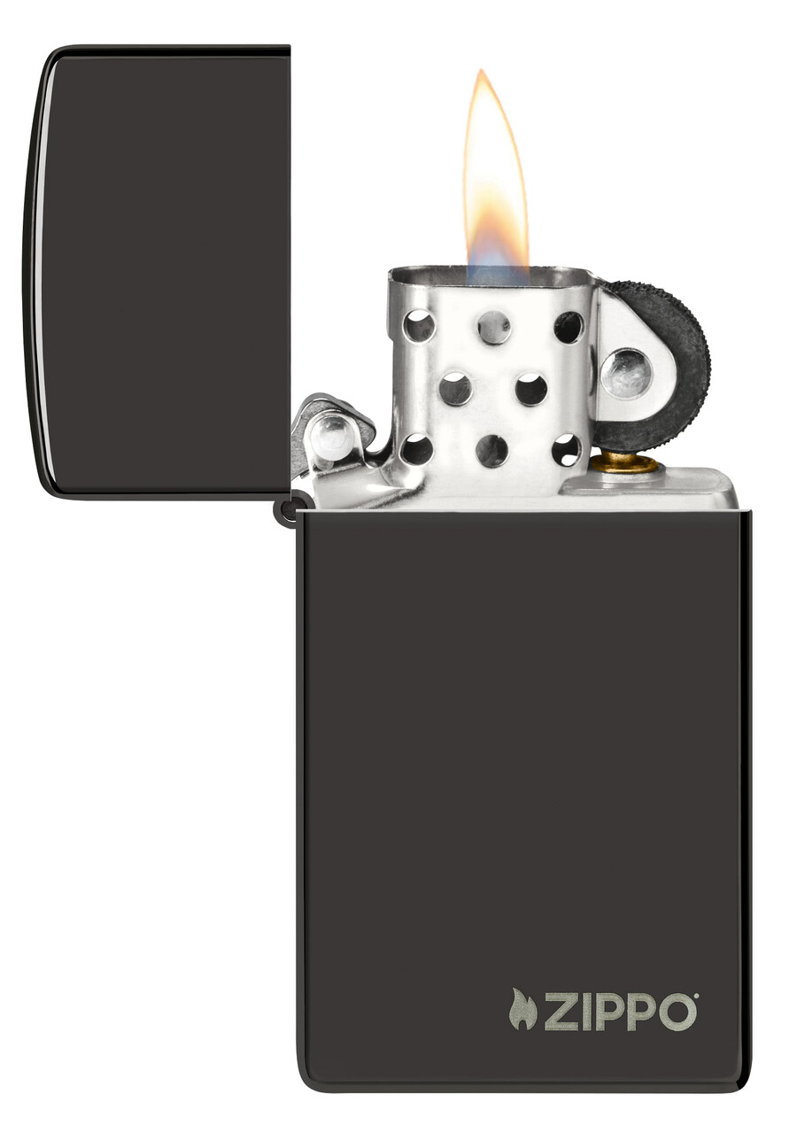 slim hochglanzpoliertes schwarzes zippo-logo