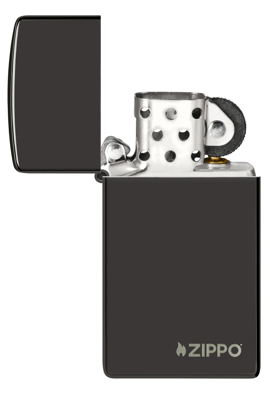 slim hochglanzpoliertes schwarzes zippo-logo