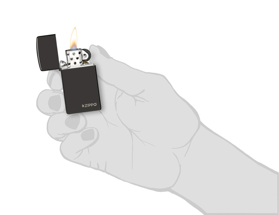 slim hochglanzpoliertes schwarzes zippo-logo