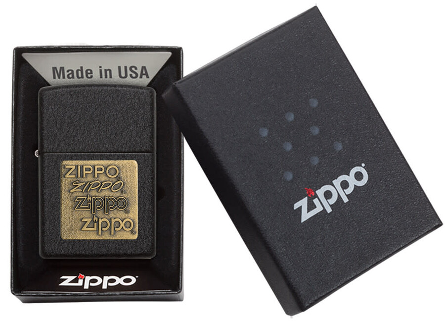 schwarzes crackle gold zippo logo