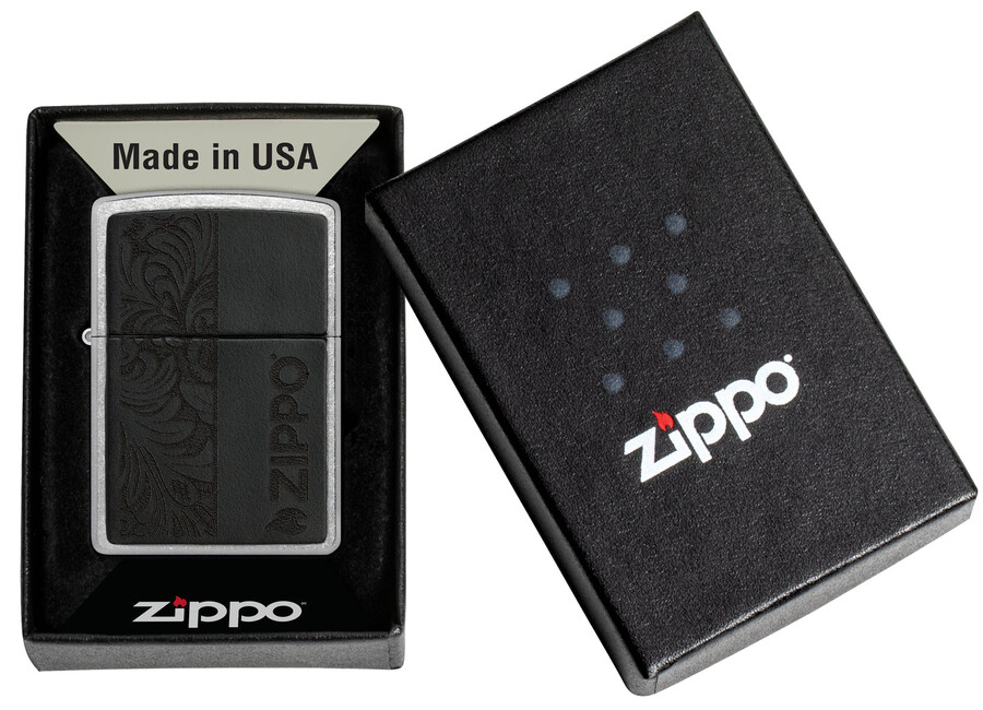 schwarzes lederemblem – zippo-design
