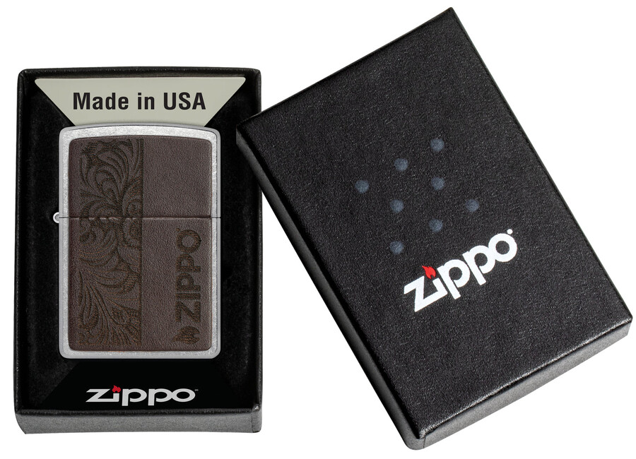 braunes lederemblem – zippo-design