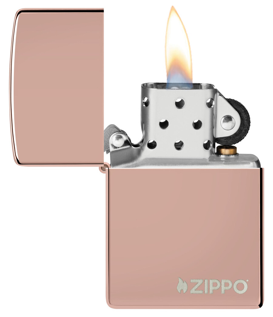 klassisches hochglanzpoliertes zippo-logo in roségold