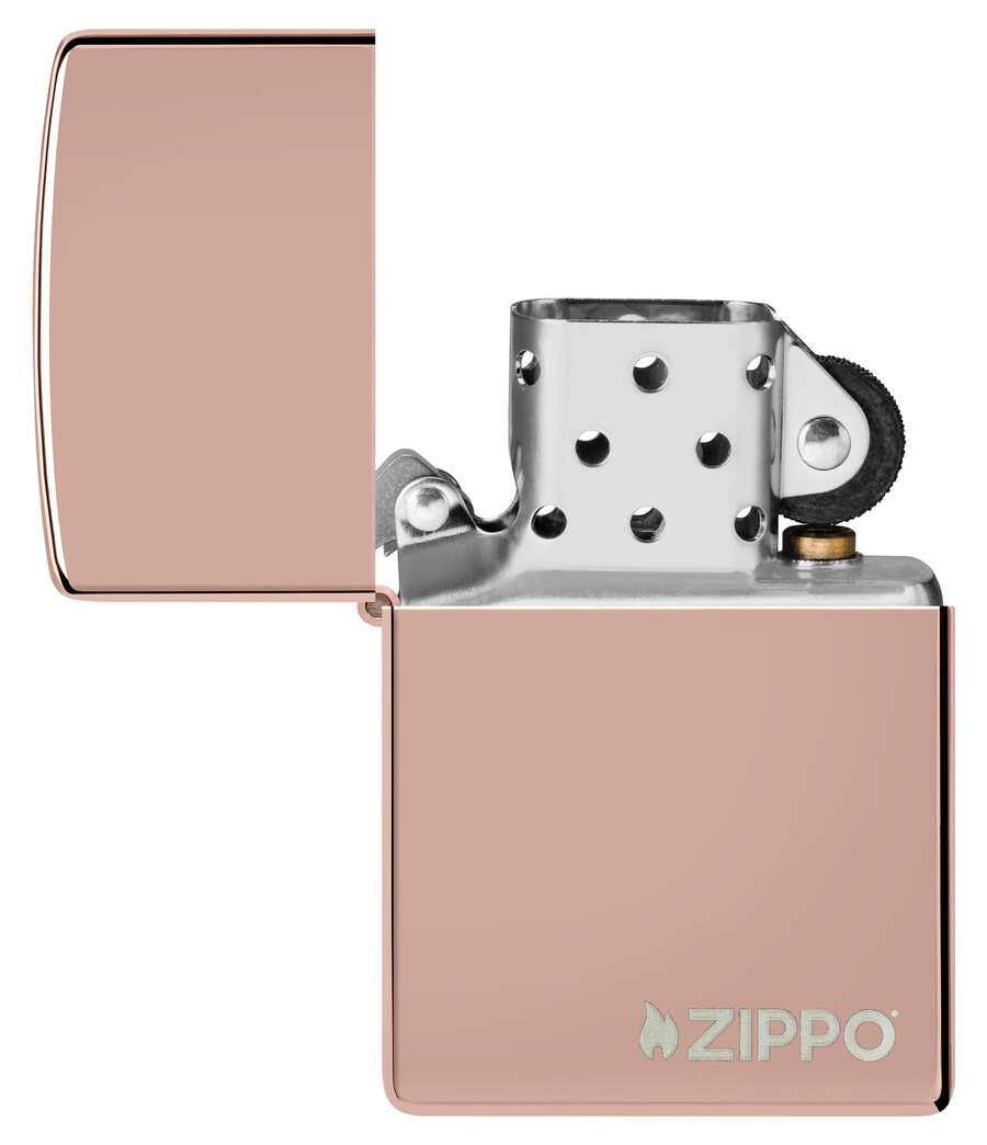 klassisches hochglanzpoliertes zippo-logo in roségold