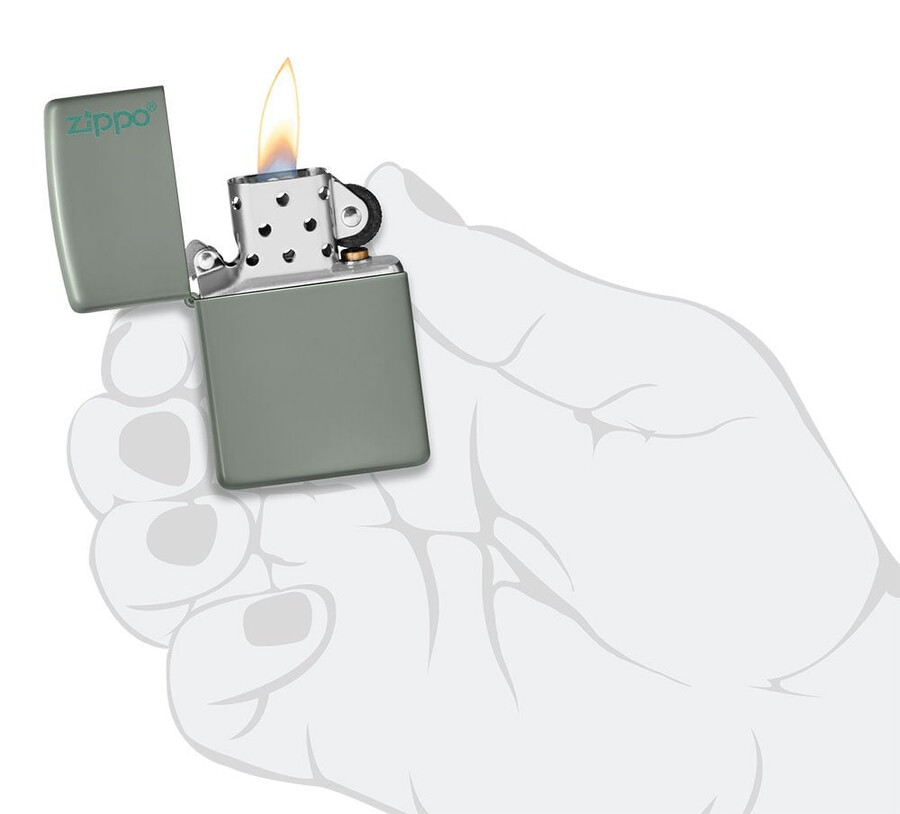 klassisches zippo-logo in salbei