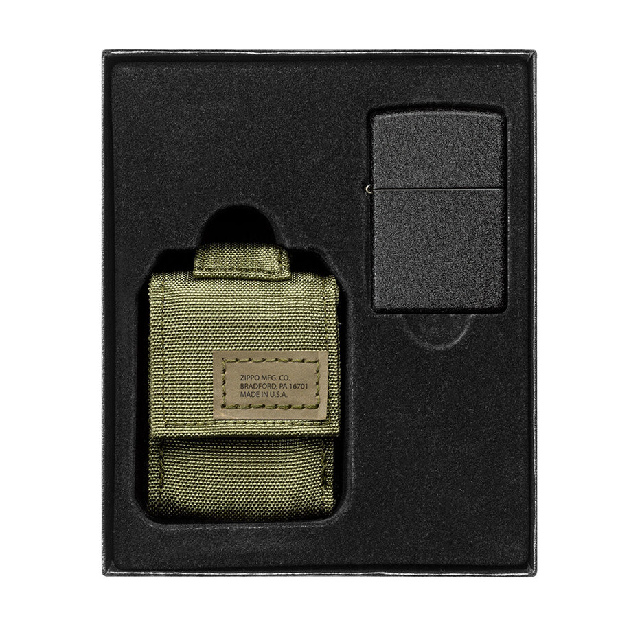 geschenkset mit taktischer tasche und winddichtem feuerzeug black crackle